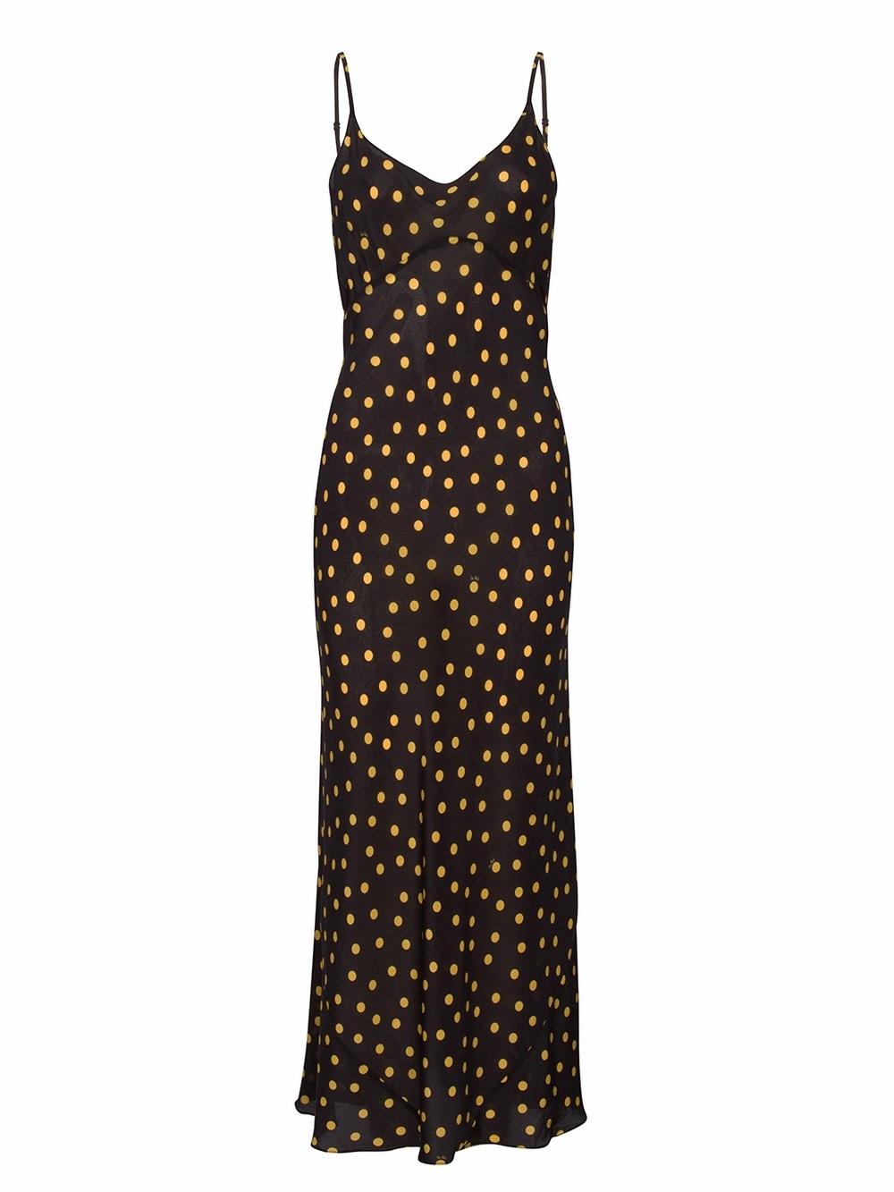 Realisation Par Iggy Black Slip Midi Dress with yellow Polka Dots